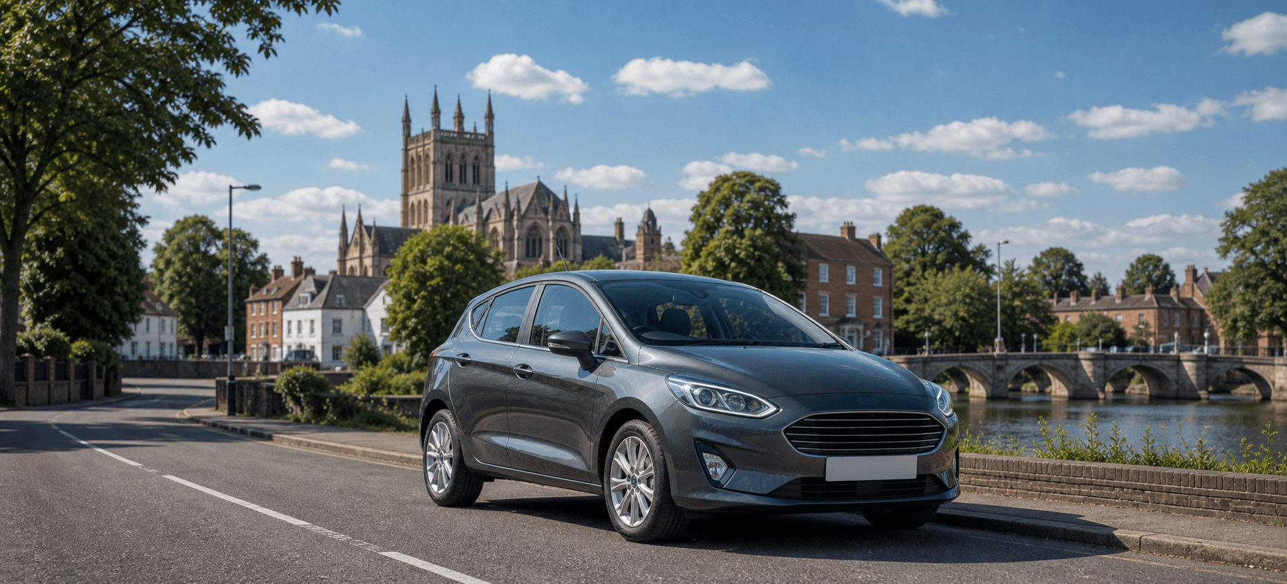 Compact hire car ready for practical travel around Cheltenham