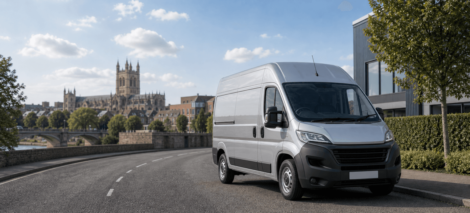 Modern self-drive rental van ready for loading in Worcester