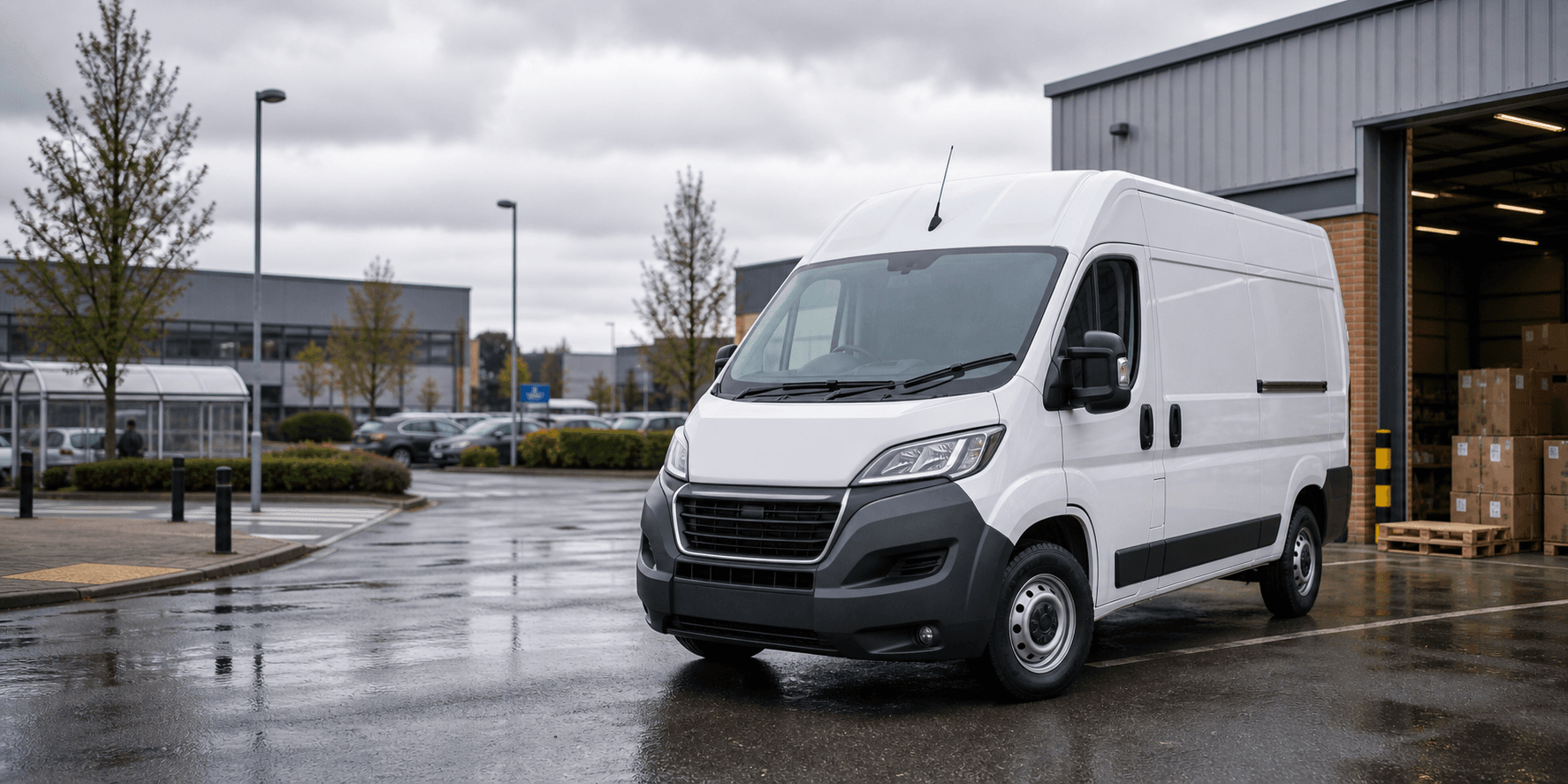 Modern self-drive rental van ready for loading in Worcester